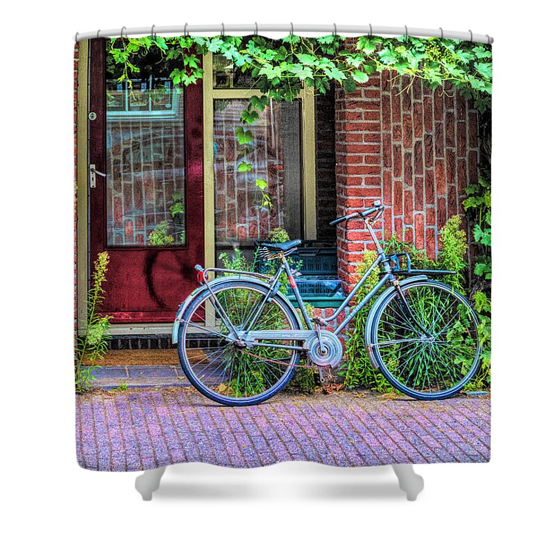 Fall Shower Curtain featuring the photograph Bicycle Along the Streets of Amsterdam II by Debra and Dave Vanderlaan