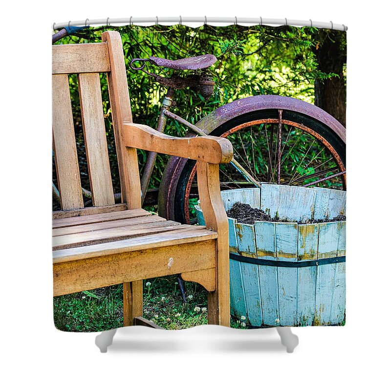 Bicycle Bench Shower Curtain featuring the photograph Bicycle Bench3 by John Linnemeyer