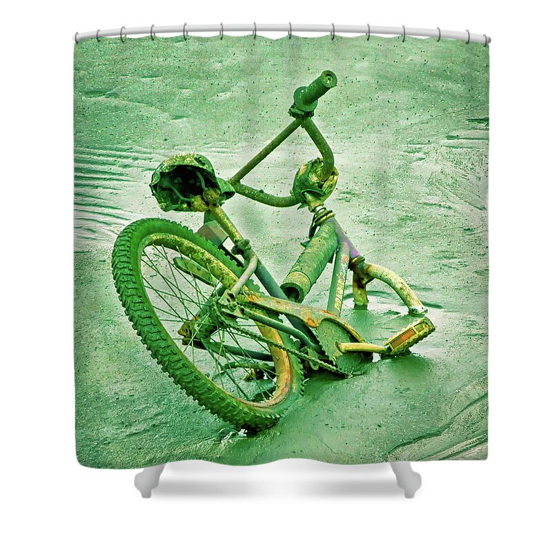 Bicycle Shower Curtain featuring the photograph Bicycle Stuck In Mud by Gary Slawsky