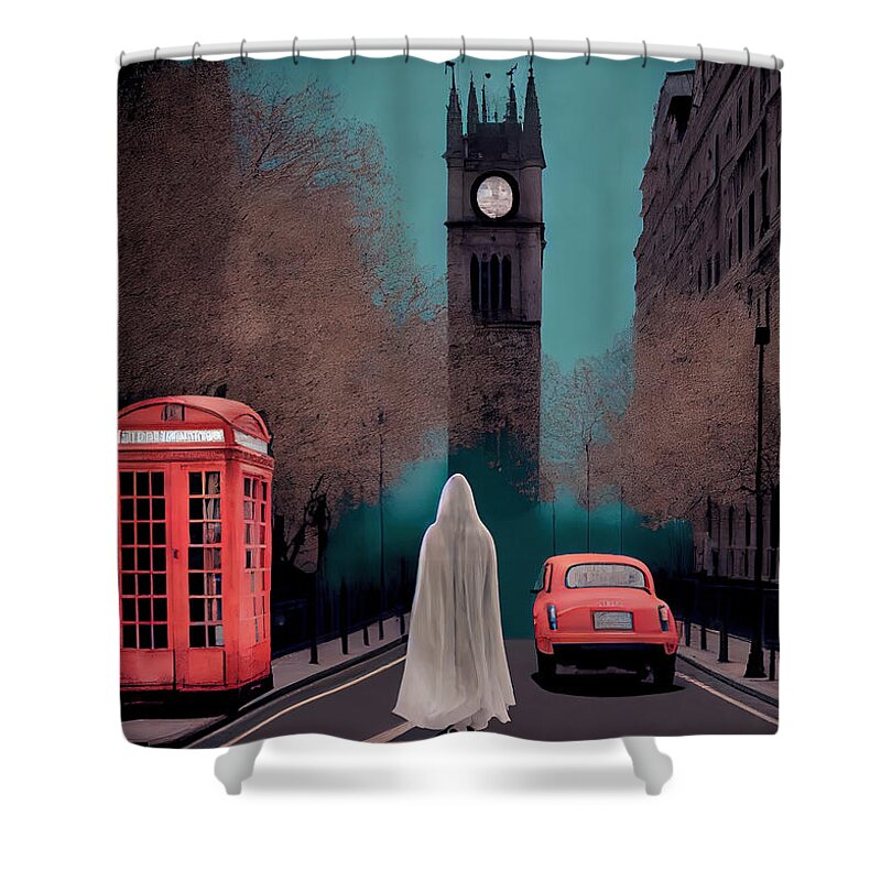 Big Ben Clock Shower Curtain featuring the painting Big Ben Ghost by N Akkash