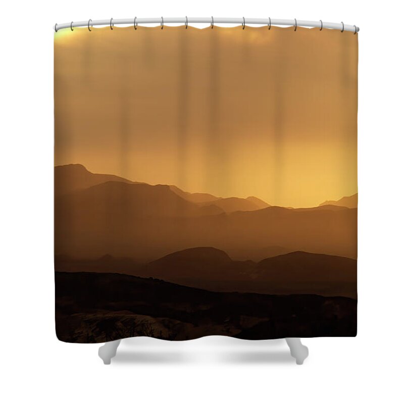 Sunset Shower Curtain featuring the photograph Big Bend Golden Sunset by Debby Richards