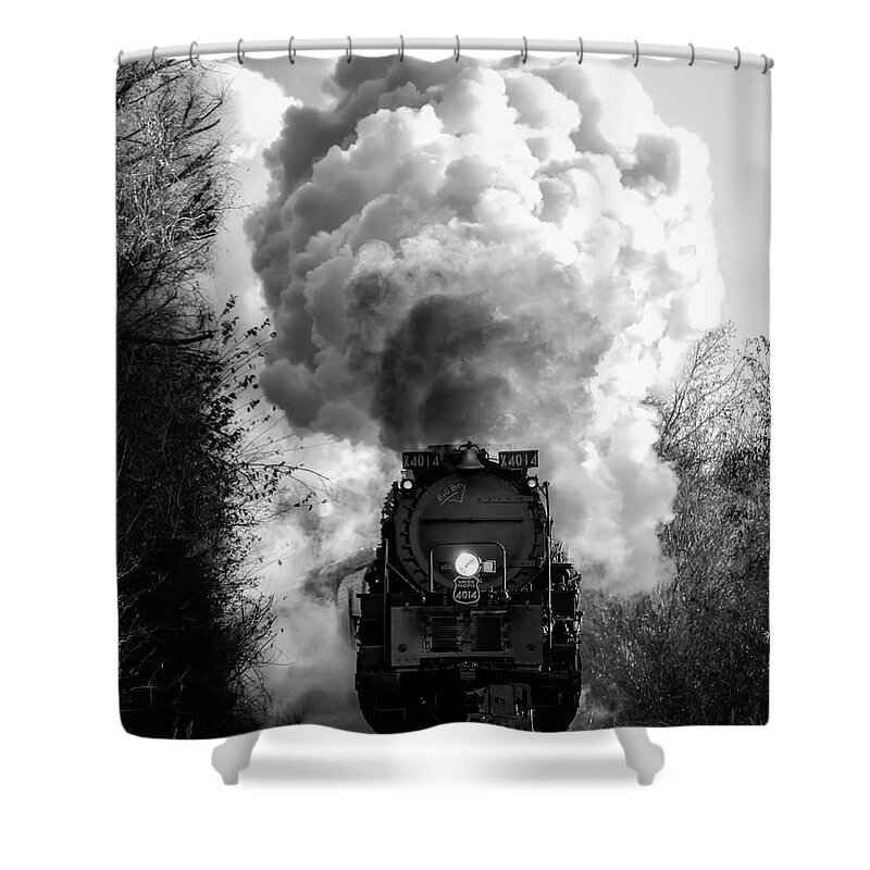 Engine 4014 Shower Curtain featuring the photograph Big Boy #4014 bw by James Barber