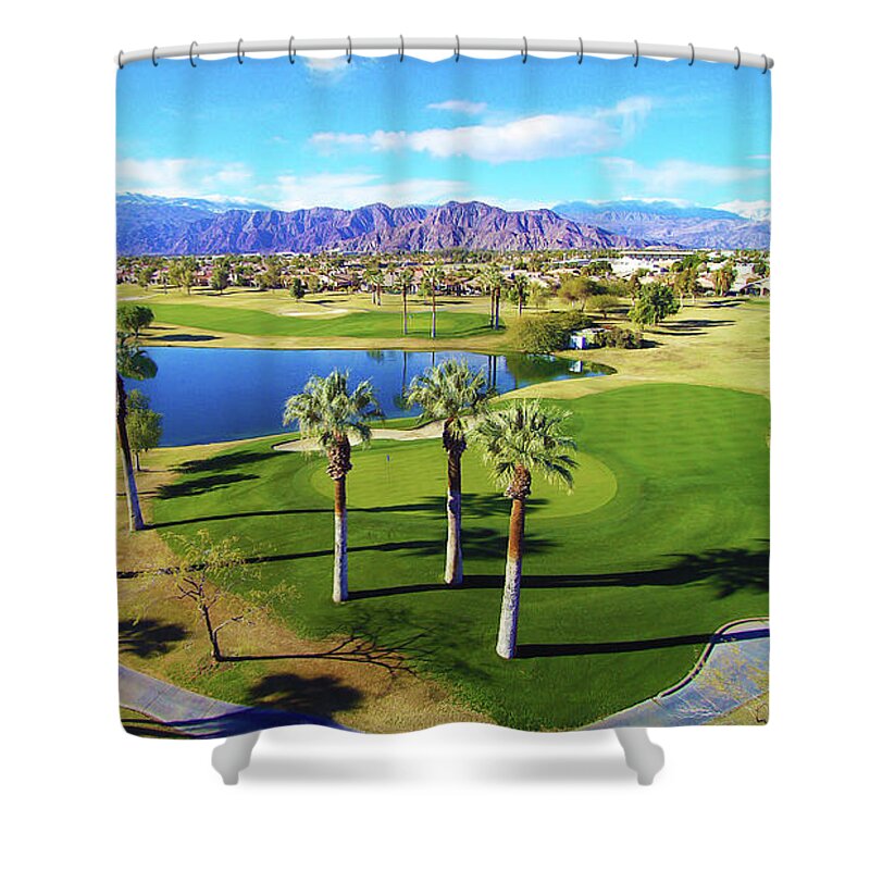 Golf Shower Curtain featuring the photograph Big Rock Golf Course 17th Green by Chris Casas
