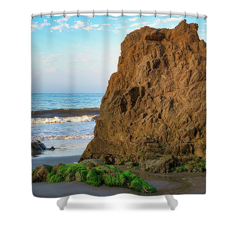 Beach Shower Curtain featuring the photograph Big Rock on the Malibu Shoreline by Matthew DeGrushe