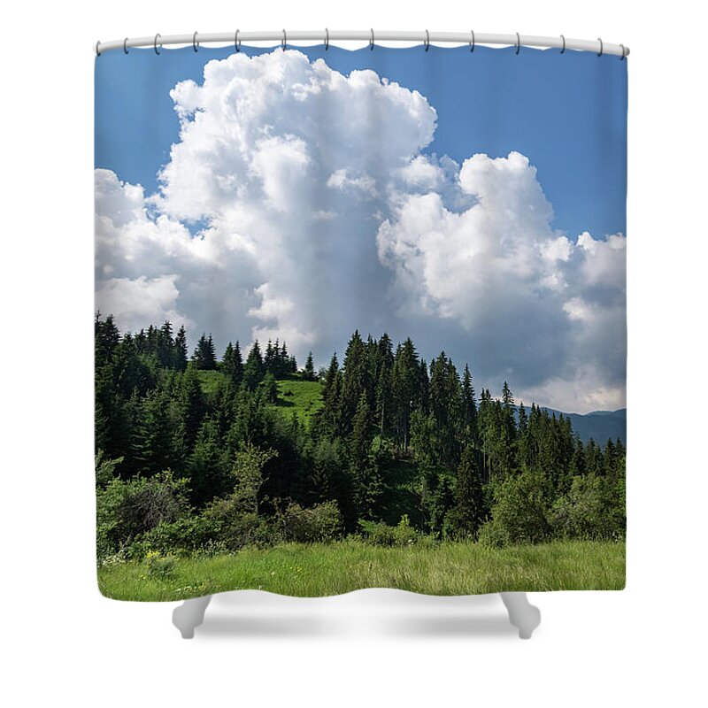 Big Sky Shower Curtain featuring the photograph Big Sky Country - Summer Mountain Vibe with Spectacular Clouds by Georgia Mizuleva