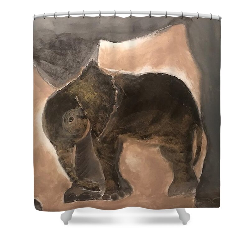  Shower Curtain featuring the mixed media Big/Small by Angie ONeal