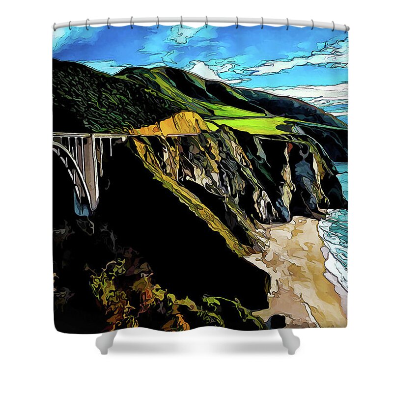 California Seascape Shower Curtain featuring the photograph Big Sur Bridge by ABeautifulSky Photography by Bill Caldwell