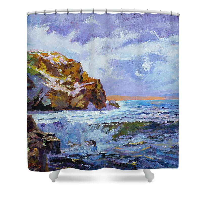Seascape Shower Curtain featuring the painting Big Sur Coast by David Lloyd Glover