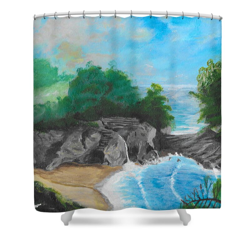 Cove Shower Curtain featuring the painting Big sur falls by David Bigelow