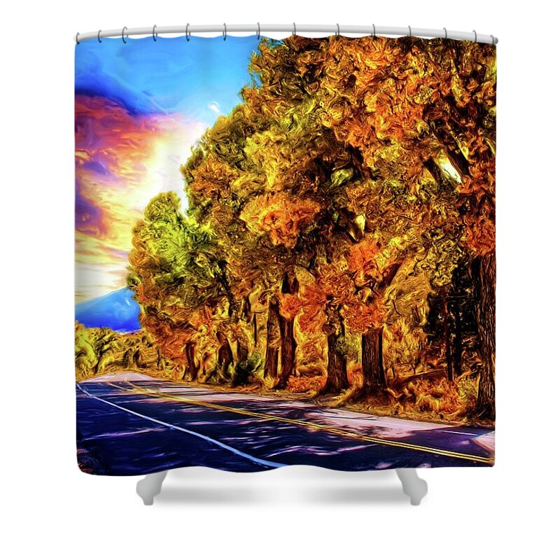 Growth Shower Curtain featuring the digital art Big Tree Fall Colors by David Desautel