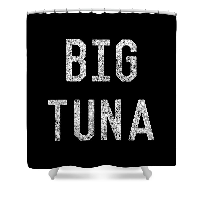 Funny Shower Curtain featuring the digital art Big Tuna Retro by Flippin Sweet Gear