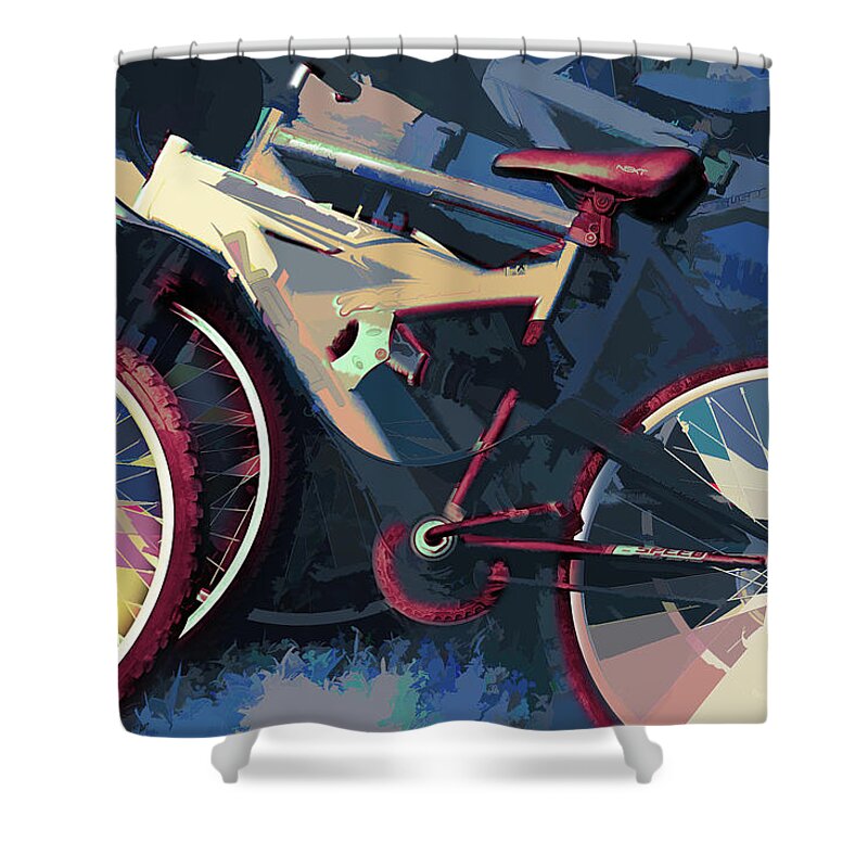 Found Object Shower Curtain featuring the digital art Bike by Steve Ladner