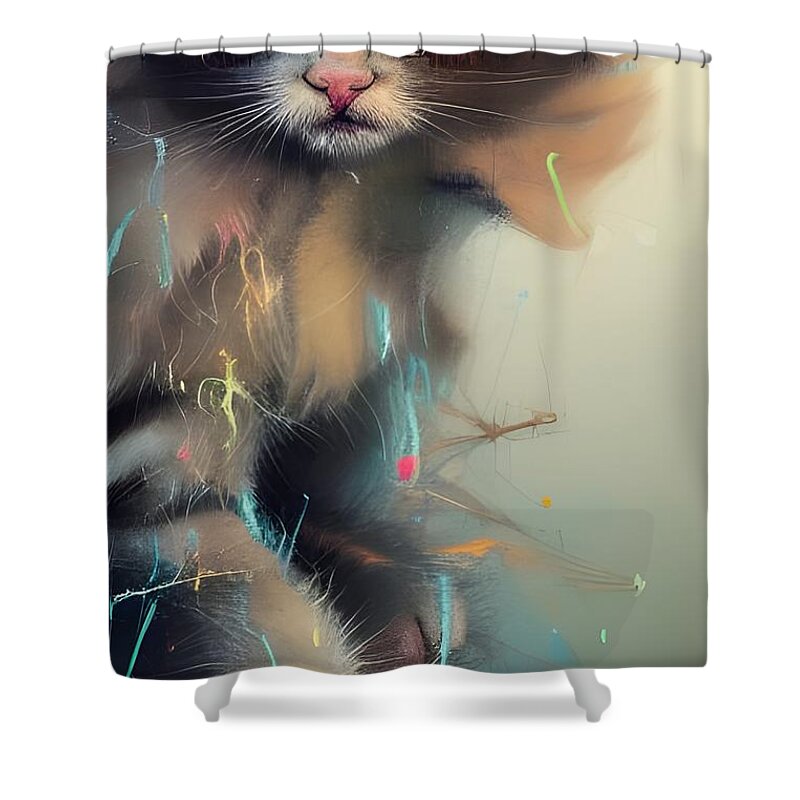 Digital Shower Curtain featuring the digital art Bill The Cat by Beverly Read