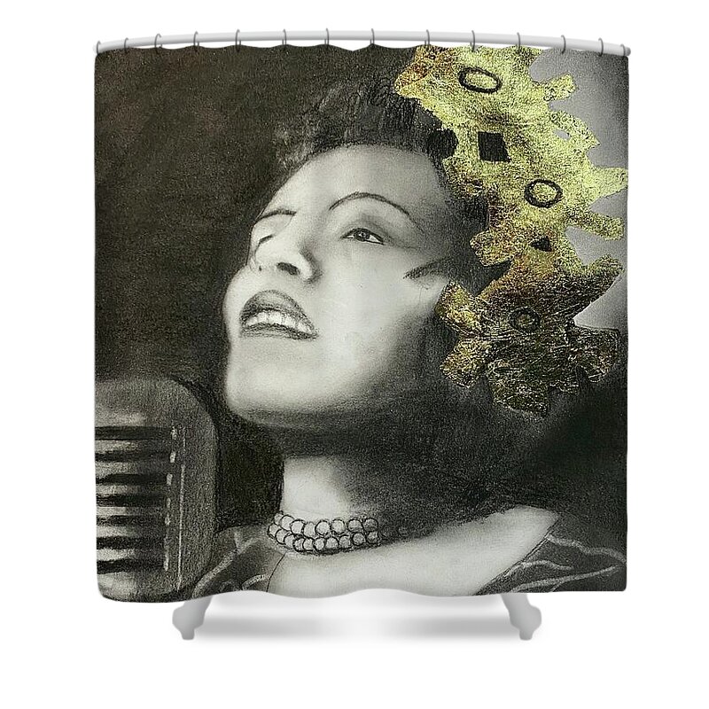 Billie Holiday Shower Curtain featuring the drawing Billie Holiday by Nadija Armusik