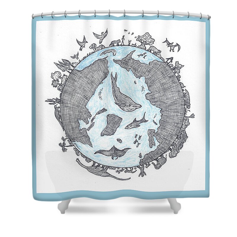 Earth Shower Curtain featuring the drawing Biosphere by Teresamarie Yawn