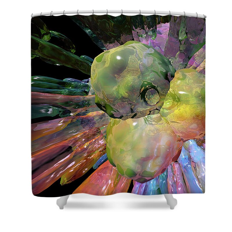 Deep Zoom Into An Influenza Virus Particle Model Rendered In Translucent Rainbow Colours Shower Curtain featuring the digital art Bird Flew #3 by Russell Kightley