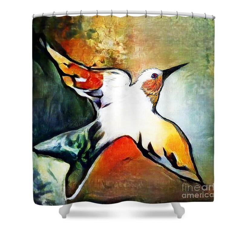 American Art Shower Curtain featuring the digital art Bird Flying Solo 009 by Stacey Mayer