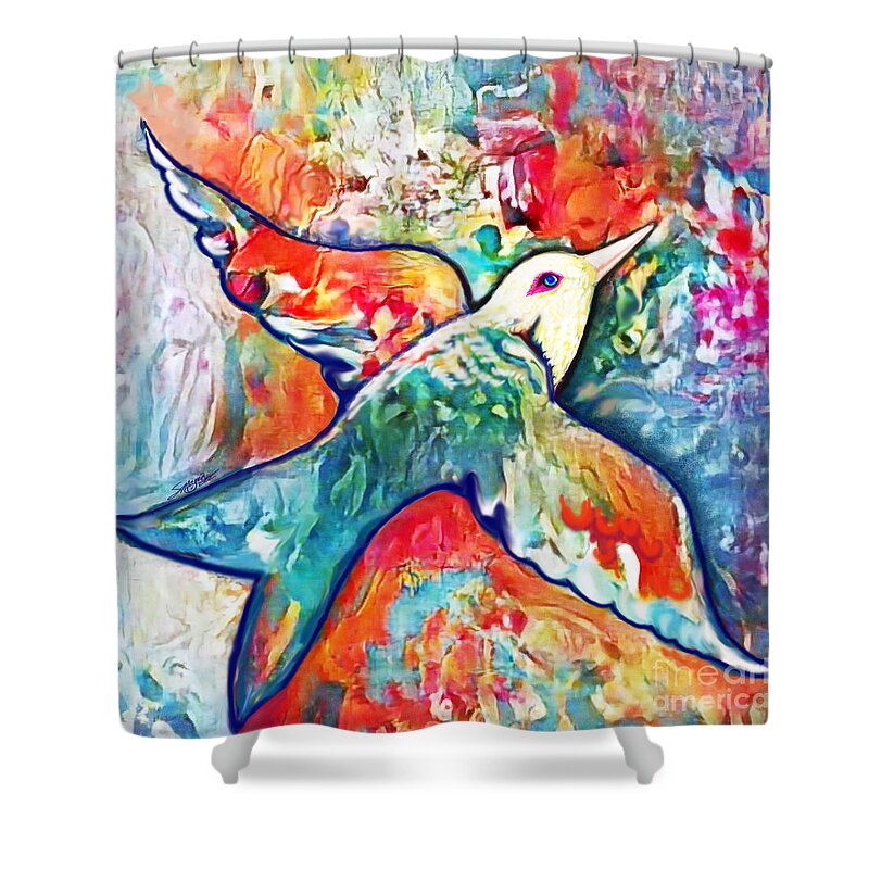 American Art Shower Curtain featuring the digital art Bird Flying Solo 011 by Stacey Mayer