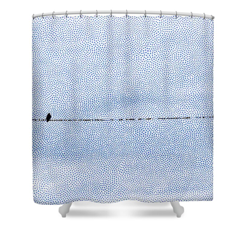 Bird Shower Curtain featuring the photograph Bird On A Wire In Dots by Kimberly Furey