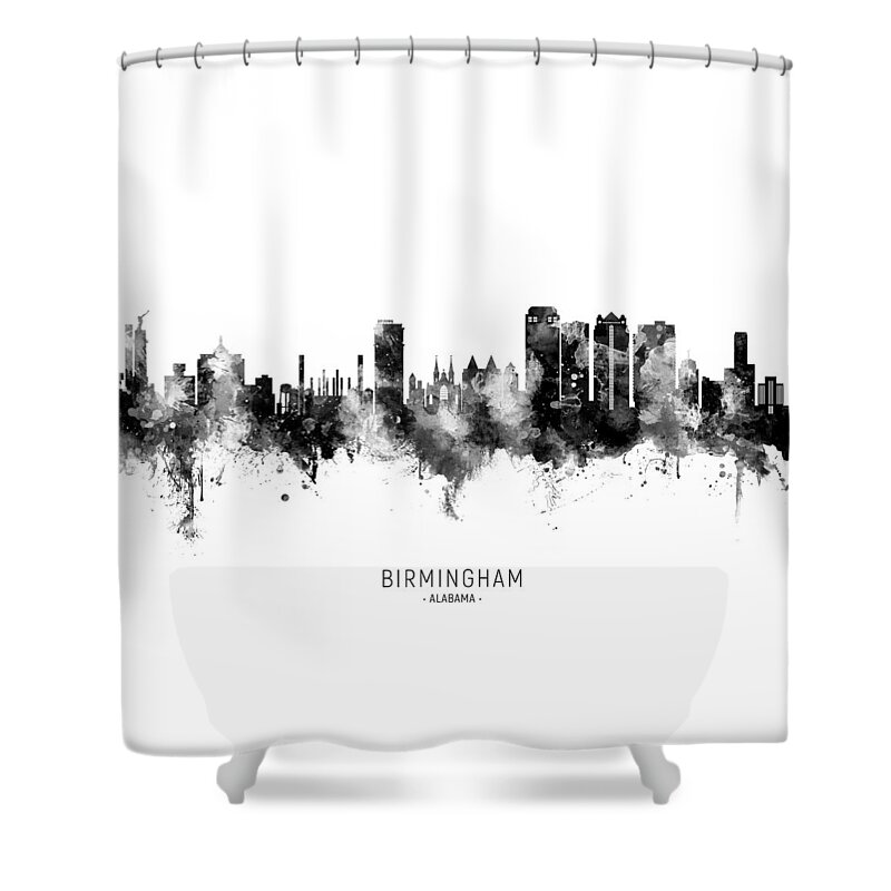 Birmingham Shower Curtain featuring the digital art Birmingham Alabama Skyline #12 by Michael Tompsett