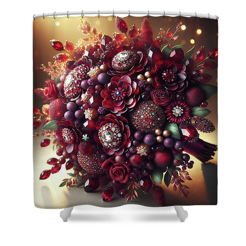 Garnet Shower Curtain featuring the digital art Birthstone Bouquet - Garnet by Carol Crisafi