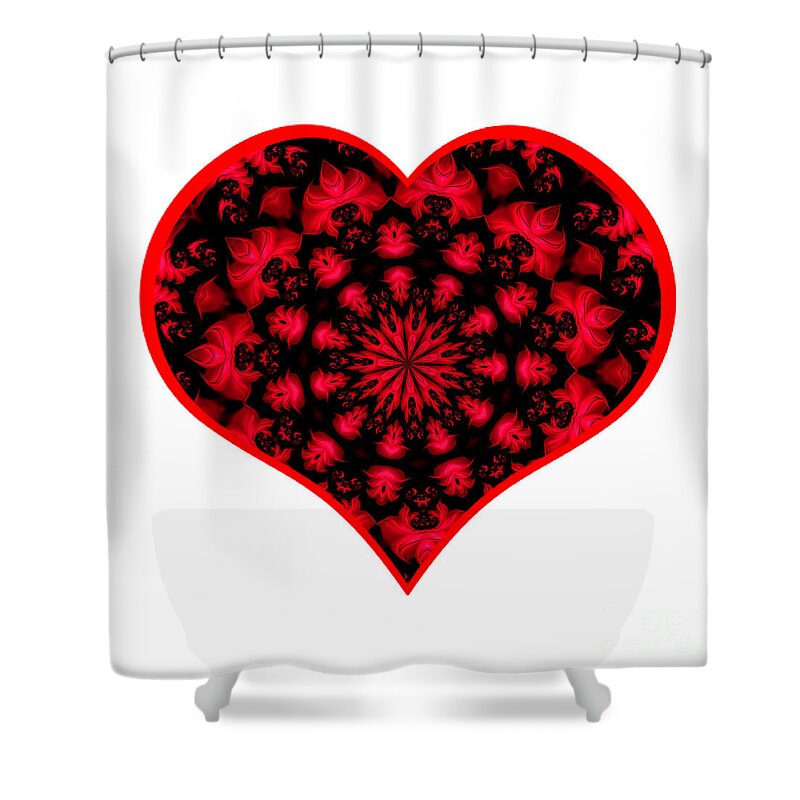 Black And Red Abstract Fractal Mandala Heart Shower Curtain featuring the digital art Black and Red Abstract Fractal Mandala Heart by Rose Santuci-Sofranko
