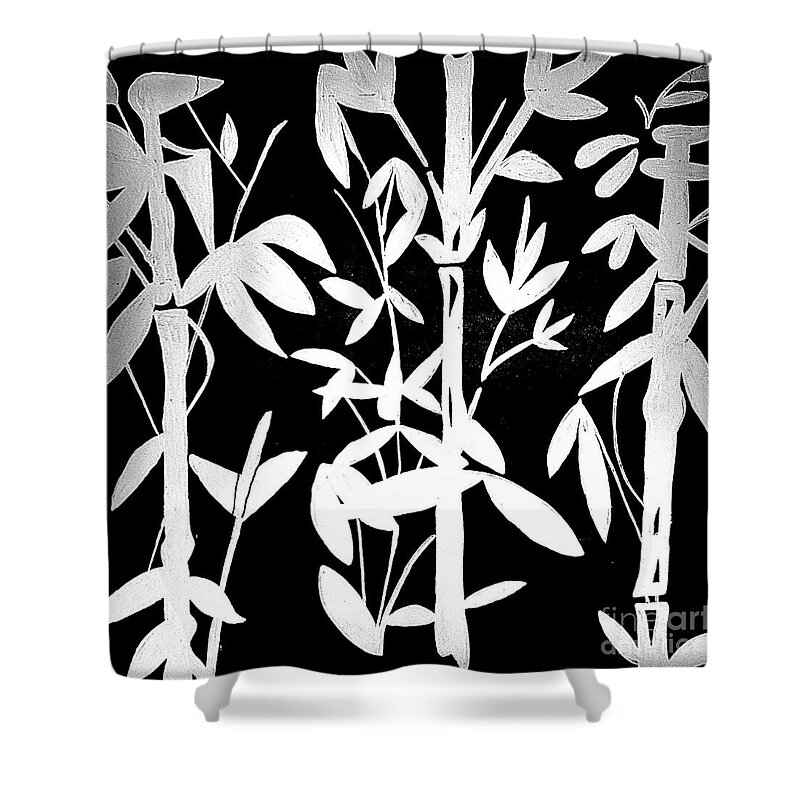 Black And White Shower Curtain featuring the painting Black and White Bamboo by Christie Olstad