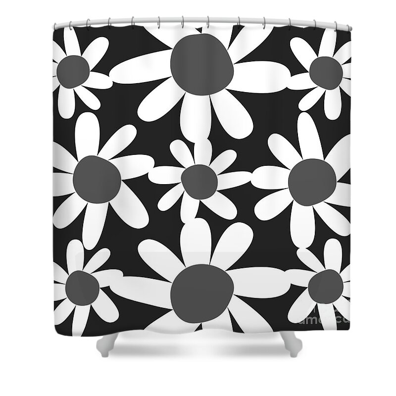 Floral Shower Curtain featuring the digital art Black and White Flowers by Christie Olstad
