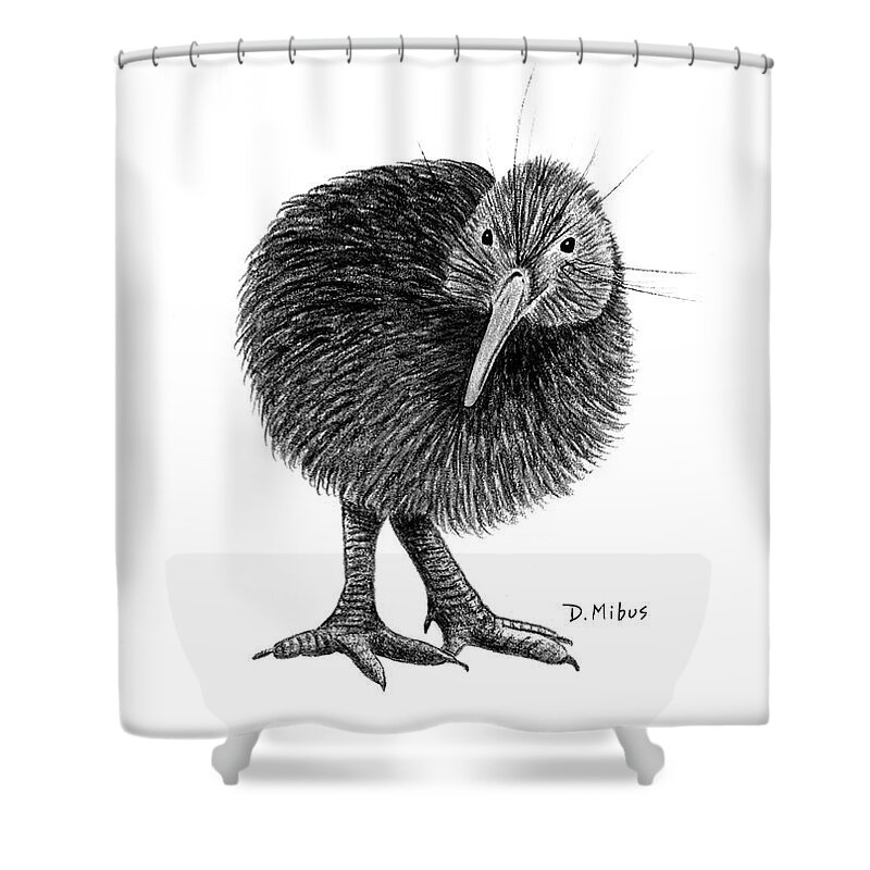 New Zealand Bird Shower Curtain featuring the drawing Black and White Kiwi Bird of New Zealand by Donna Mibus
