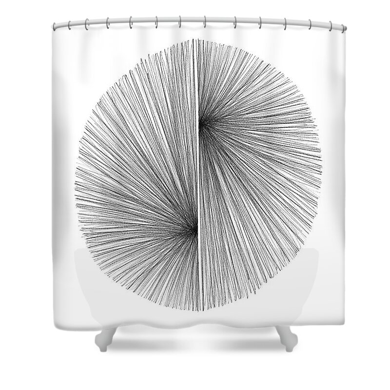 Black Shower Curtain featuring the drawing Black and White Mid Century Modern Geometric Line Drawing 1 by Janine Aykens