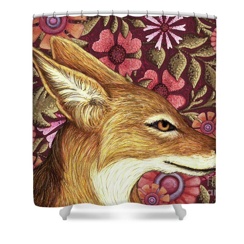 Jackal Shower Curtain featuring the painting Black Backed Jackal Floral by Amy E Fraser
