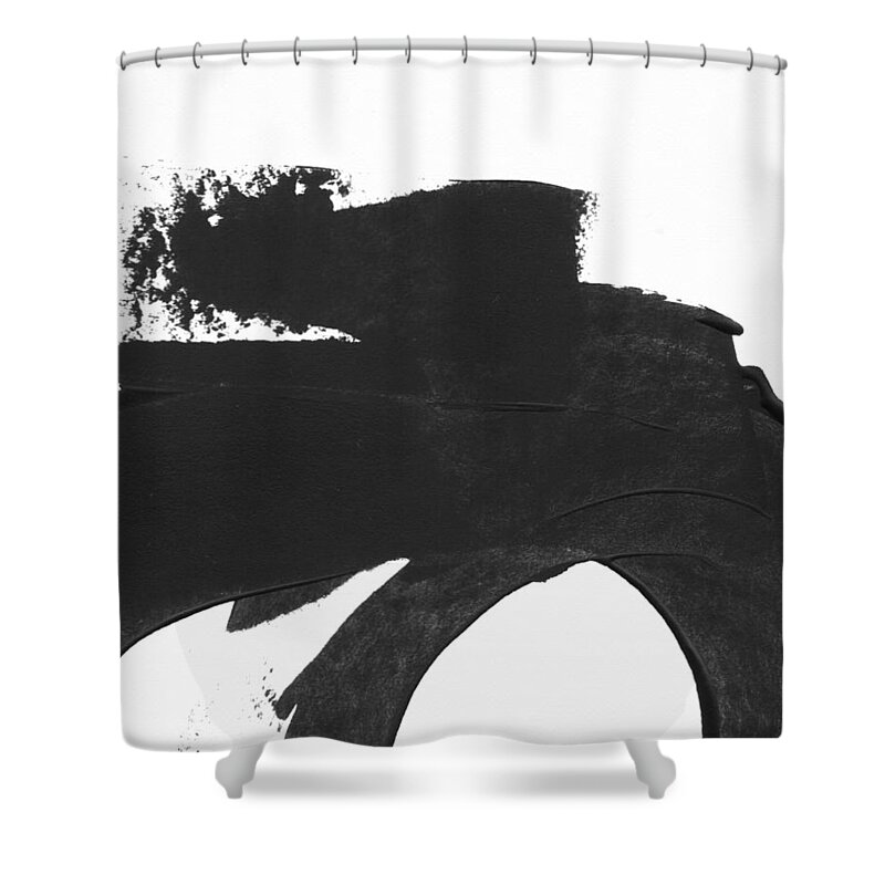 Abstract Shower Curtain featuring the mixed media Black Brushstroke 4 Vertical- Art by Linda Woods by Linda Woods