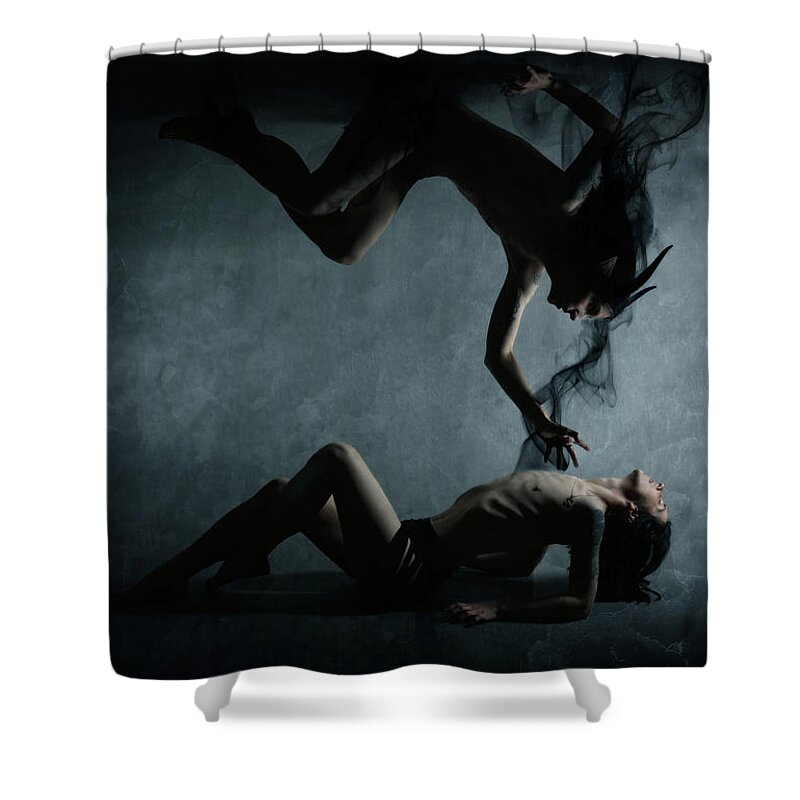 Demon Shower Curtain featuring the digital art Black Flame by Cambion Art
