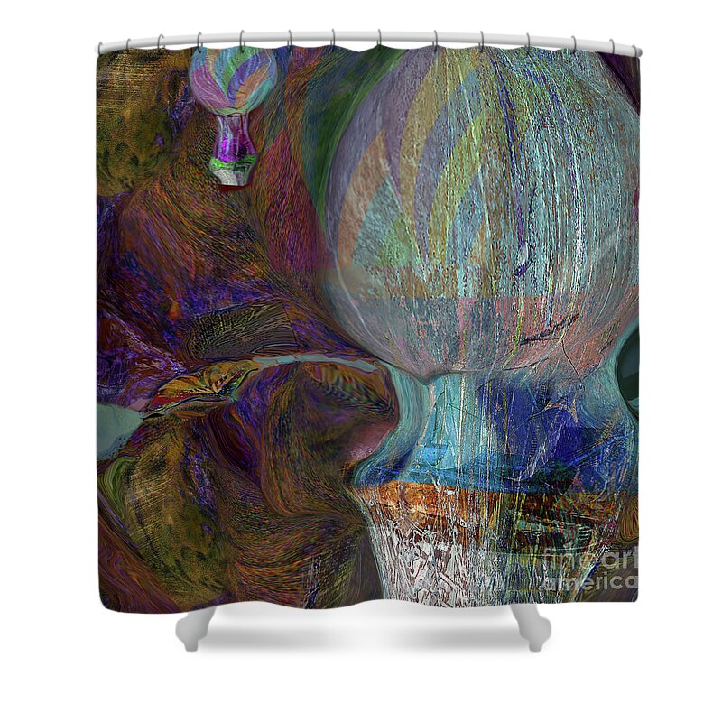 Square Shower Curtain featuring the mixed media Rising Higher by Zsanan Studio