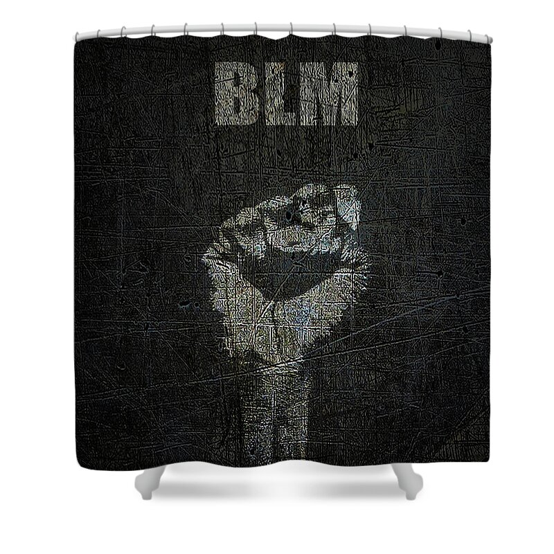 Black Lives Matter Shower Curtain featuring the painting Black Lives Matter T-Shirt BLM Black Power Fist Salute by Tony Rubino