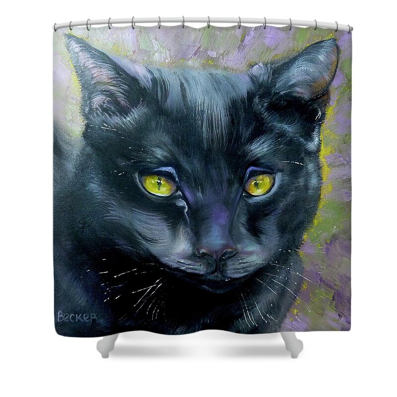 Cat Shower Curtain featuring the painting Black Pearl by Susan A Becker