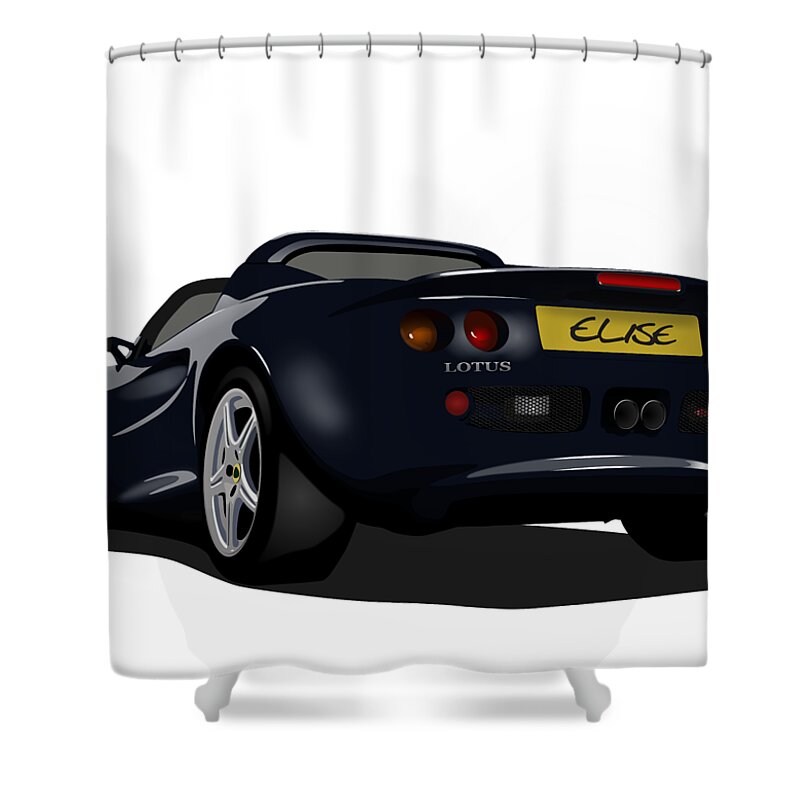 Sports Car Shower Curtain featuring the digital art Black S1 Series One Elise Classic Sports Car by Moospeed Art
