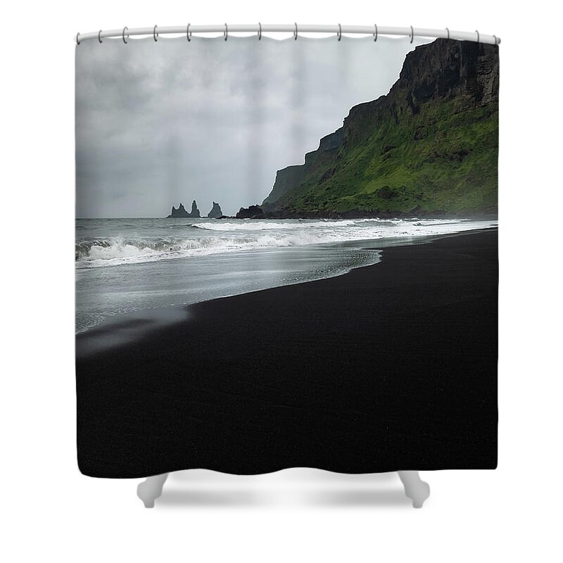 Sand Shower Curtain featuring the photograph Black Sand Beach at Vik, Iceland by William Dickman