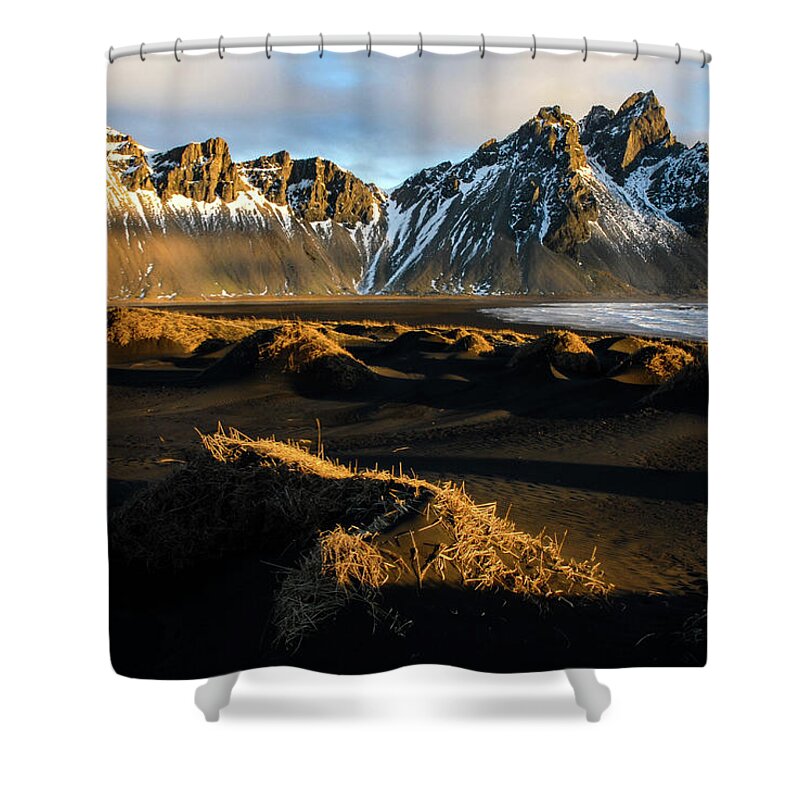 Iceland Shower Curtain featuring the photograph The Language Of Light - Black Sand Beach, Iceland by Earth And Spirit