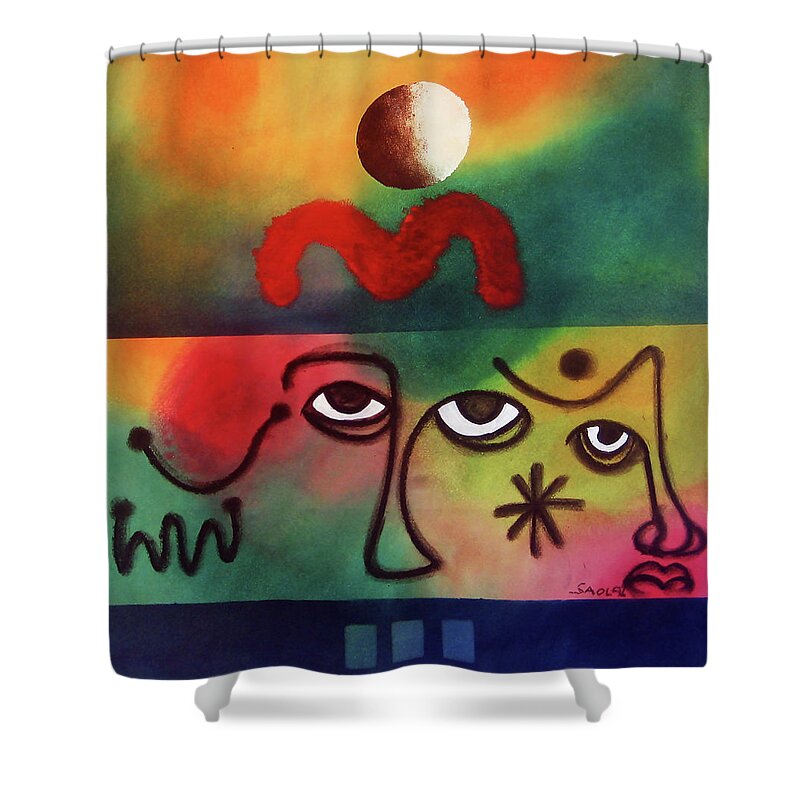 African Art Shower Curtain featuring the painting Black Son Rising by Winston Saoli