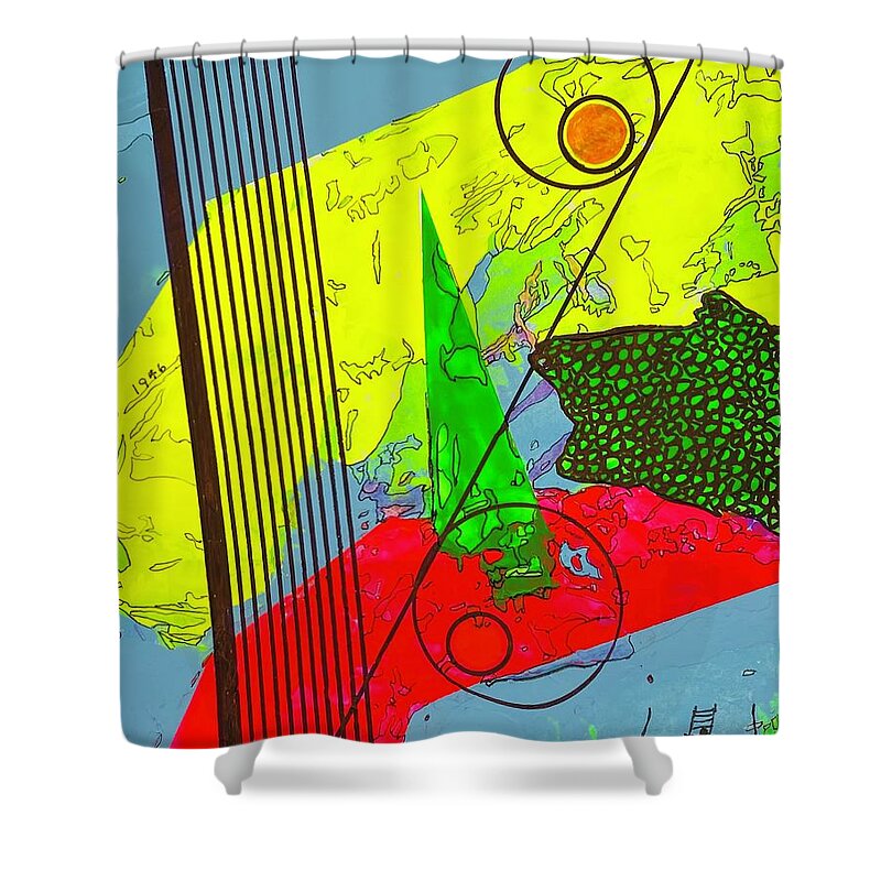  Shower Curtain featuring the mixed media Black Strings Left 111411 by Lew Hagood