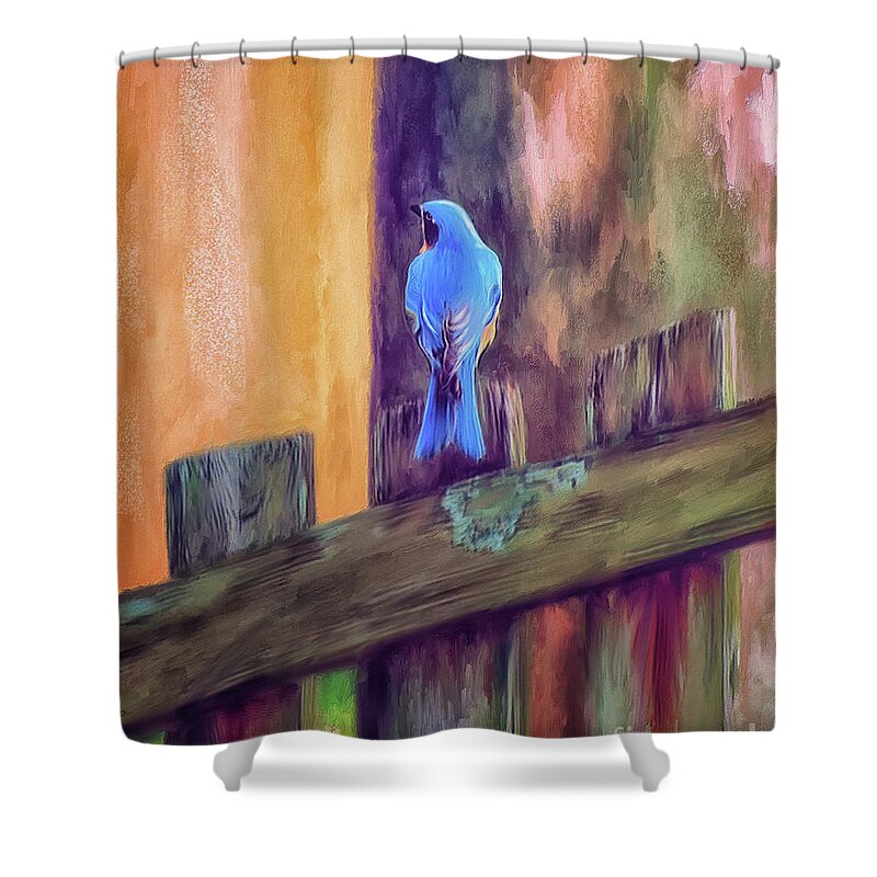 Bird Shower Curtain featuring the digital art Black Throated Blue Warbler by Lois Bryan