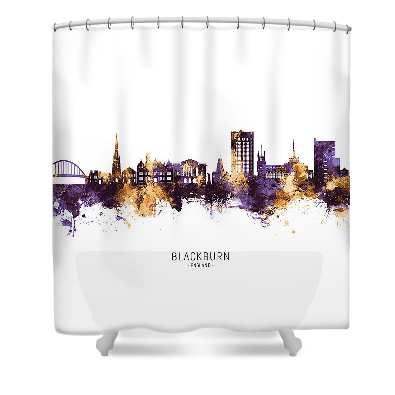 Blackburn Shower Curtain featuring the digital art Blackburn England Skyline #31 by Michael Tompsett