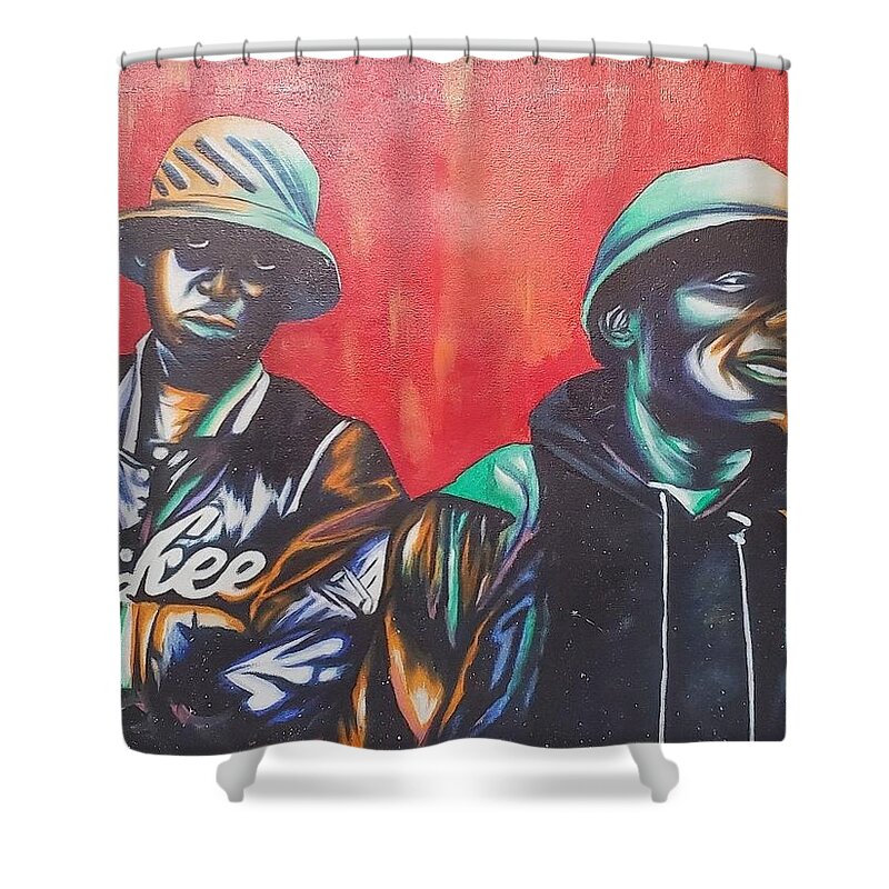 Hiphop Shower Curtain featuring the painting Blackstar Shining by Ladre Daniels