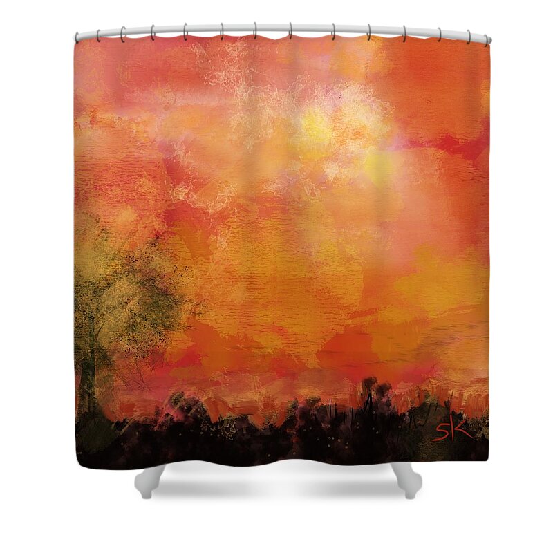 Sunset Shower Curtain featuring the digital art Blazing October Sunset by Sherry Killam