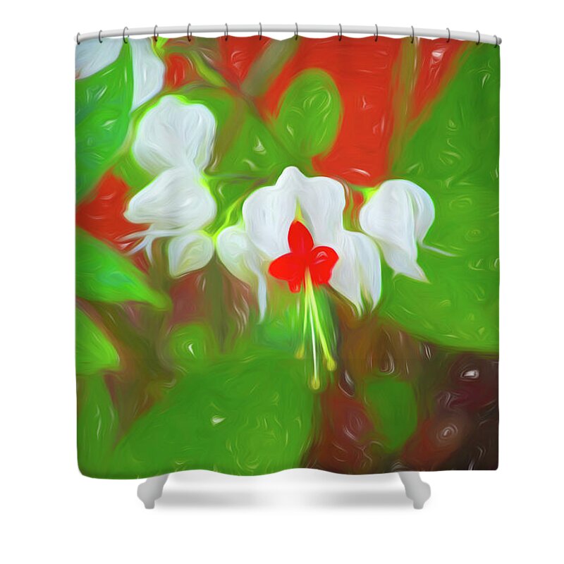 Bleeding Heart Floral Shower Curtain featuring the photograph Bleeding Heart Floral Liquid Lines by Aimee L Maher ALM GALLERY