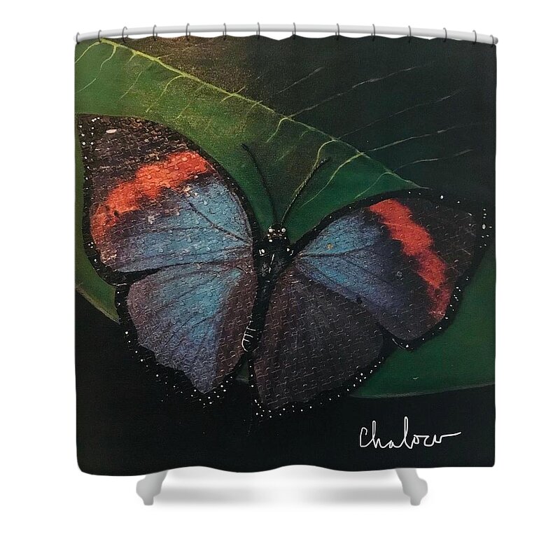Butterfly Shower Curtain featuring the painting Blessed Butterfly by Charles Young