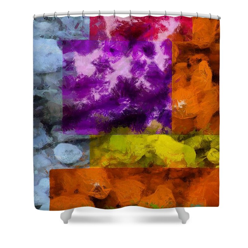 Blocks Shower Curtain featuring the mixed media Blocks and Stones by Christopher Reed