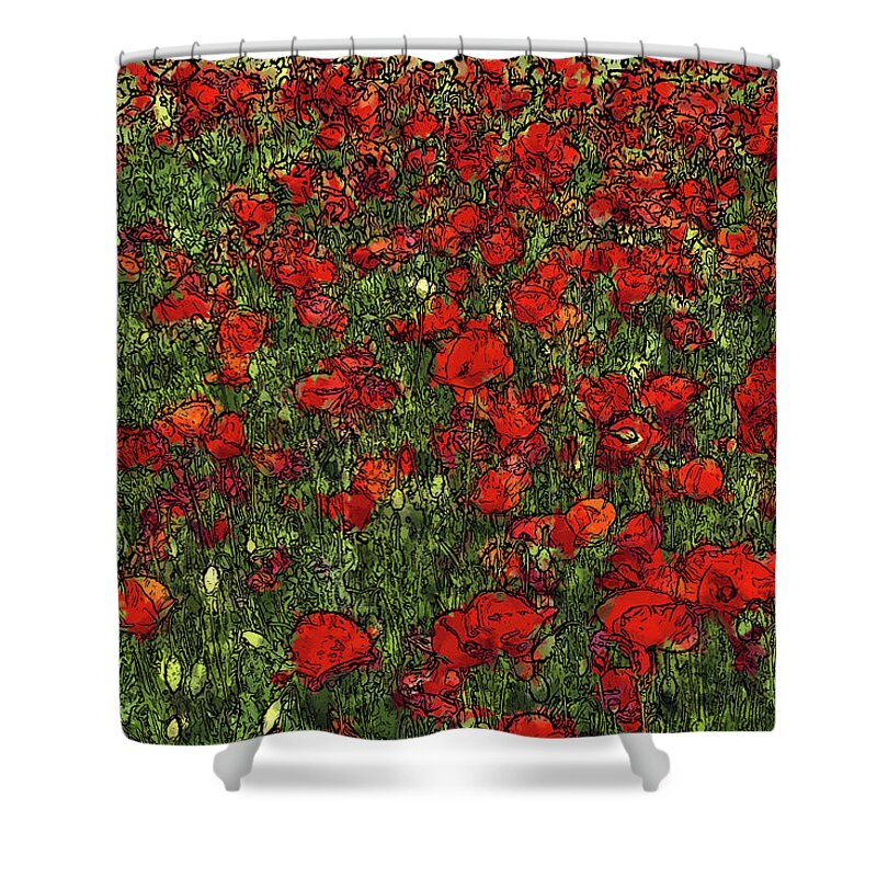 Poppies Shower Curtain featuring the painting Blooming Poppies Field by Alex Mir