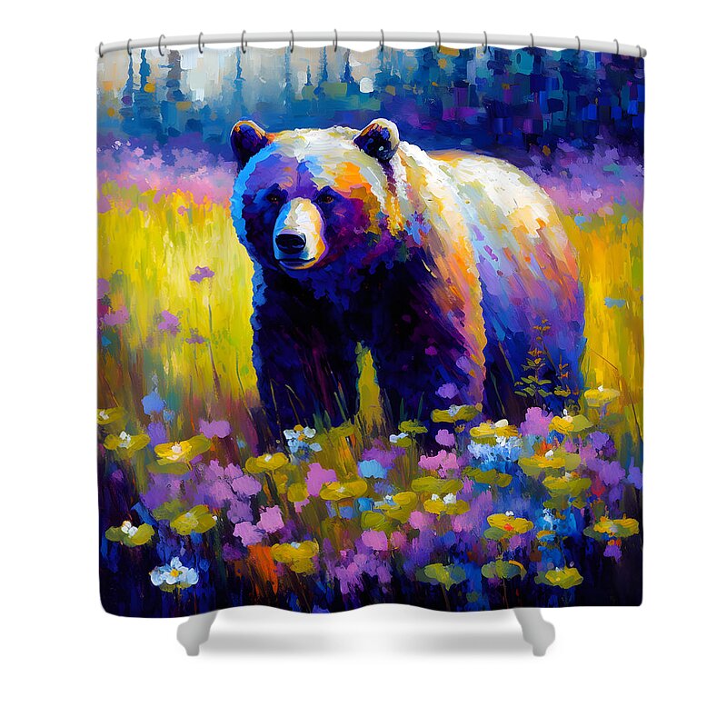 Bear Shower Curtain featuring the digital art Blossoming Ursine by TintoDesigns